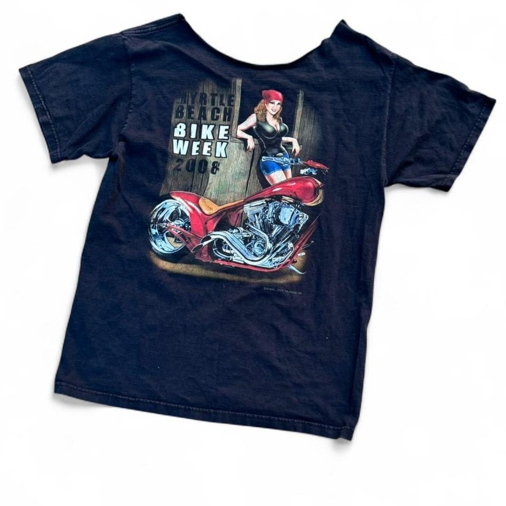 Y2K Bike Week Tee Women's Size Medium 2008 Myrtle‎ Beach Black Pin Up Punk Biker